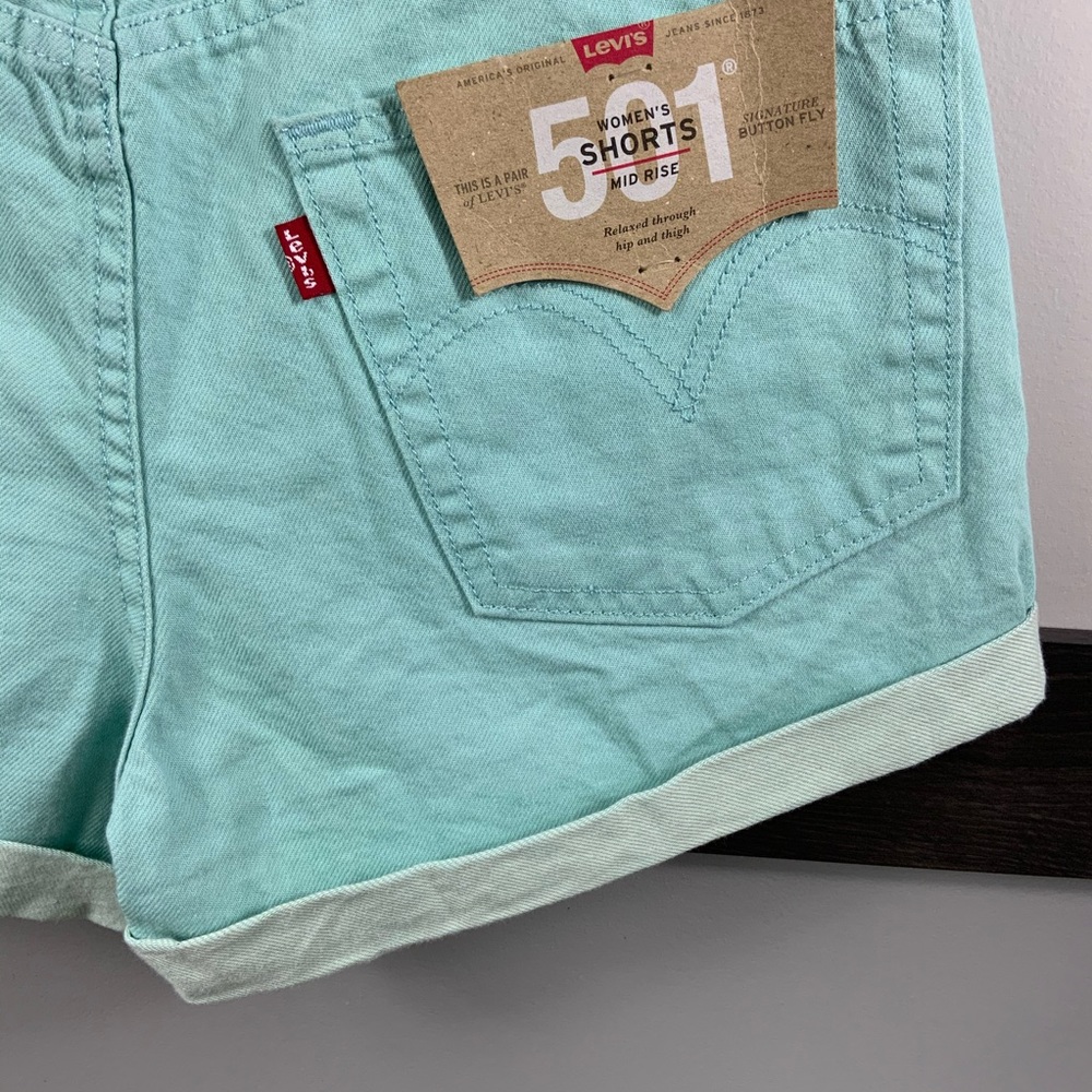 LEVI’S pastel mint 501 jeans shorts mid rise W27 - Picture 8 of 12